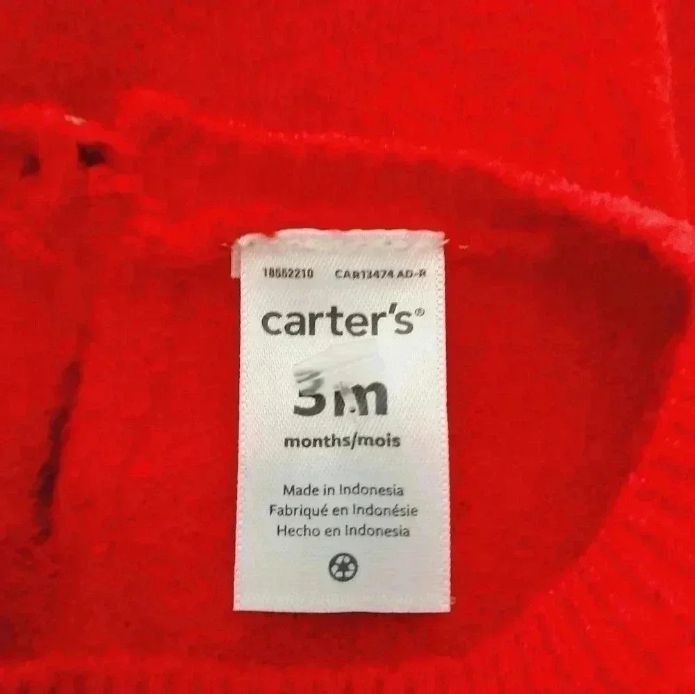 Carter’s Baby Girl 2-Piece Cat Face Red Sweater & Gingham Leggings Set 3M NWT